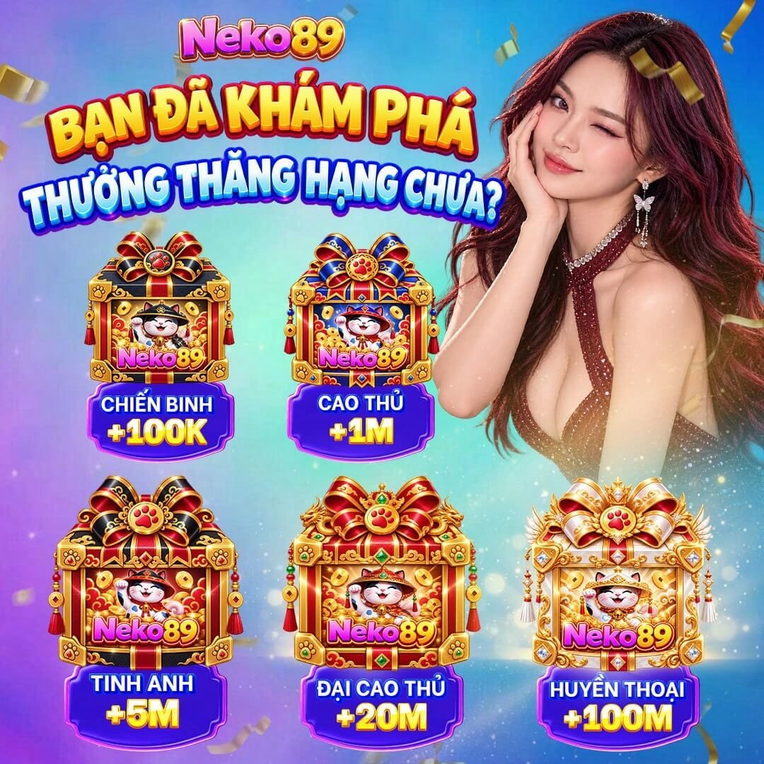 5 mốc thưởng thăng hạng đang chờ: 100K, 1M, 5M, 20M và 100M. - neko89.app
